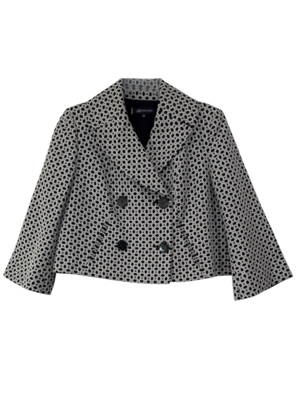 Anne Klein Cropped Blazer Black White Double Breasted Office Jacket Size 10